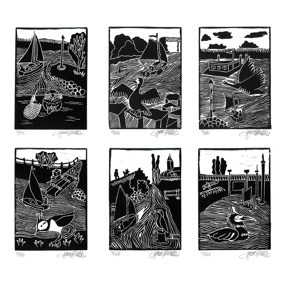 JannaHünnekes_Am Altrhein_Serie mit 6 Linoldrucken